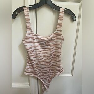 Forever 21 Zebra Print Pink/White/Brown Bodysuit Size Medium